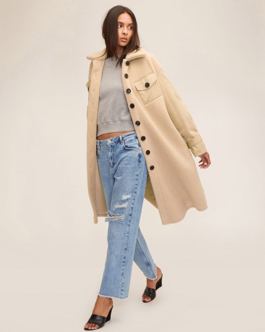 Women Marissa Webb | Frankie Sherpa Coated Canvas Trench French Beige Combo