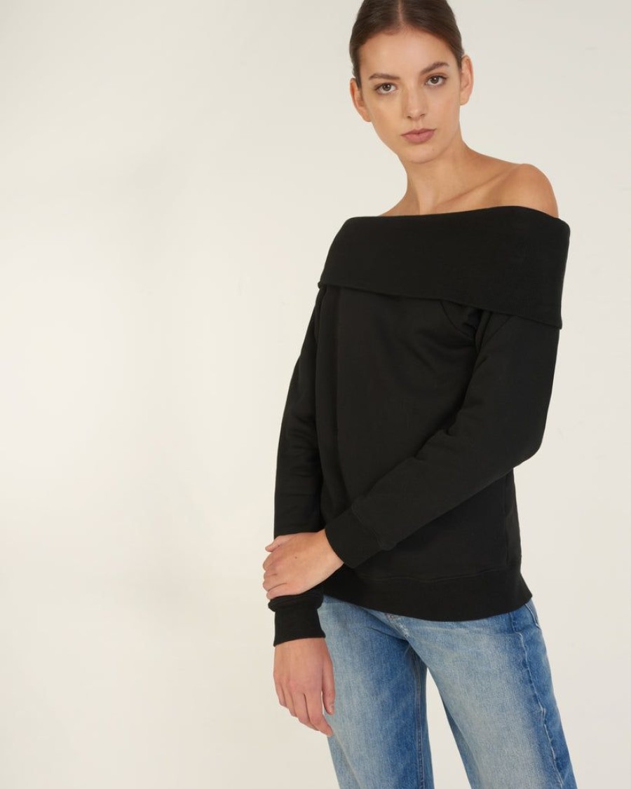 Women Marissa Webb | So Relaxed Off The Shoulder Plush Sweatshirt In Black