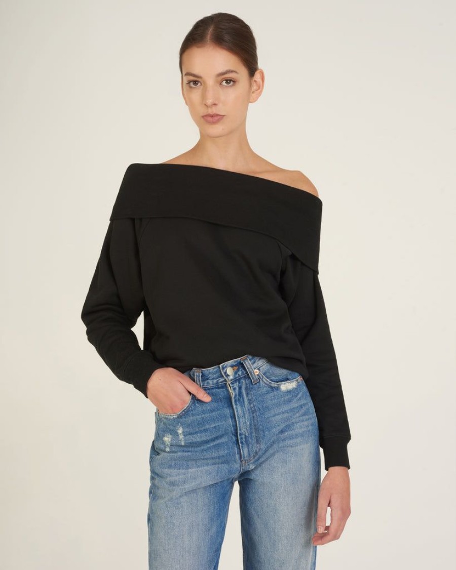 Women Marissa Webb | So Relaxed Off The Shoulder Plush Sweatshirt In Black