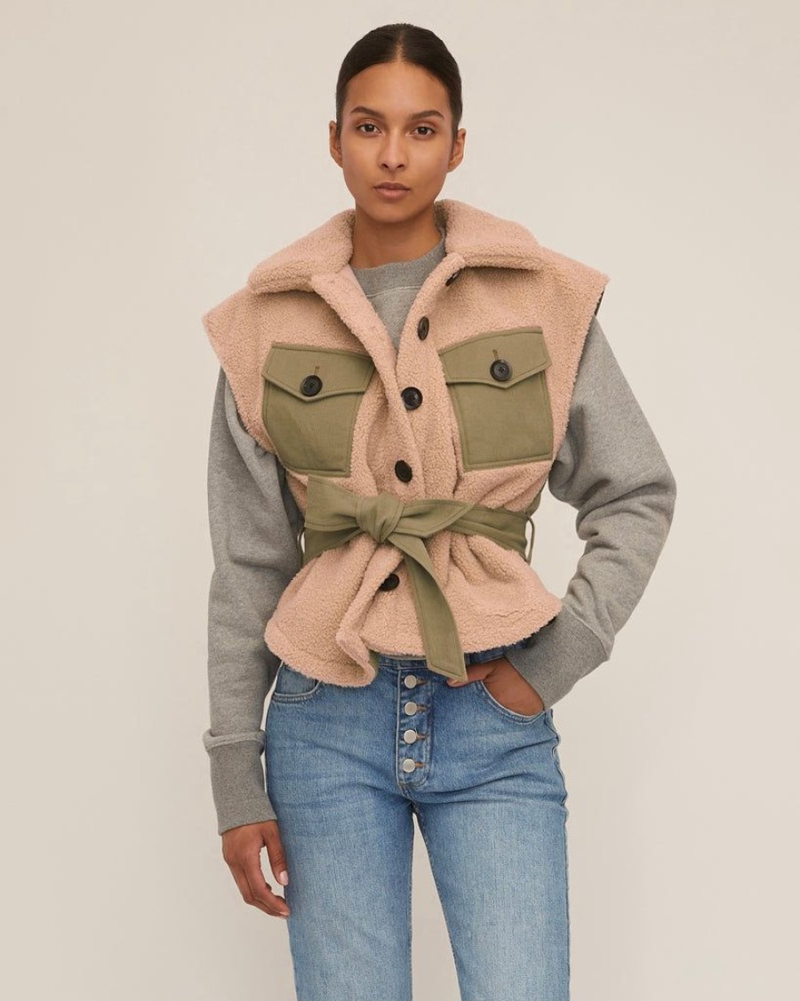 Women Marissa Webb | Frankie Sherpa Twill Vest Fern French Beige Combo