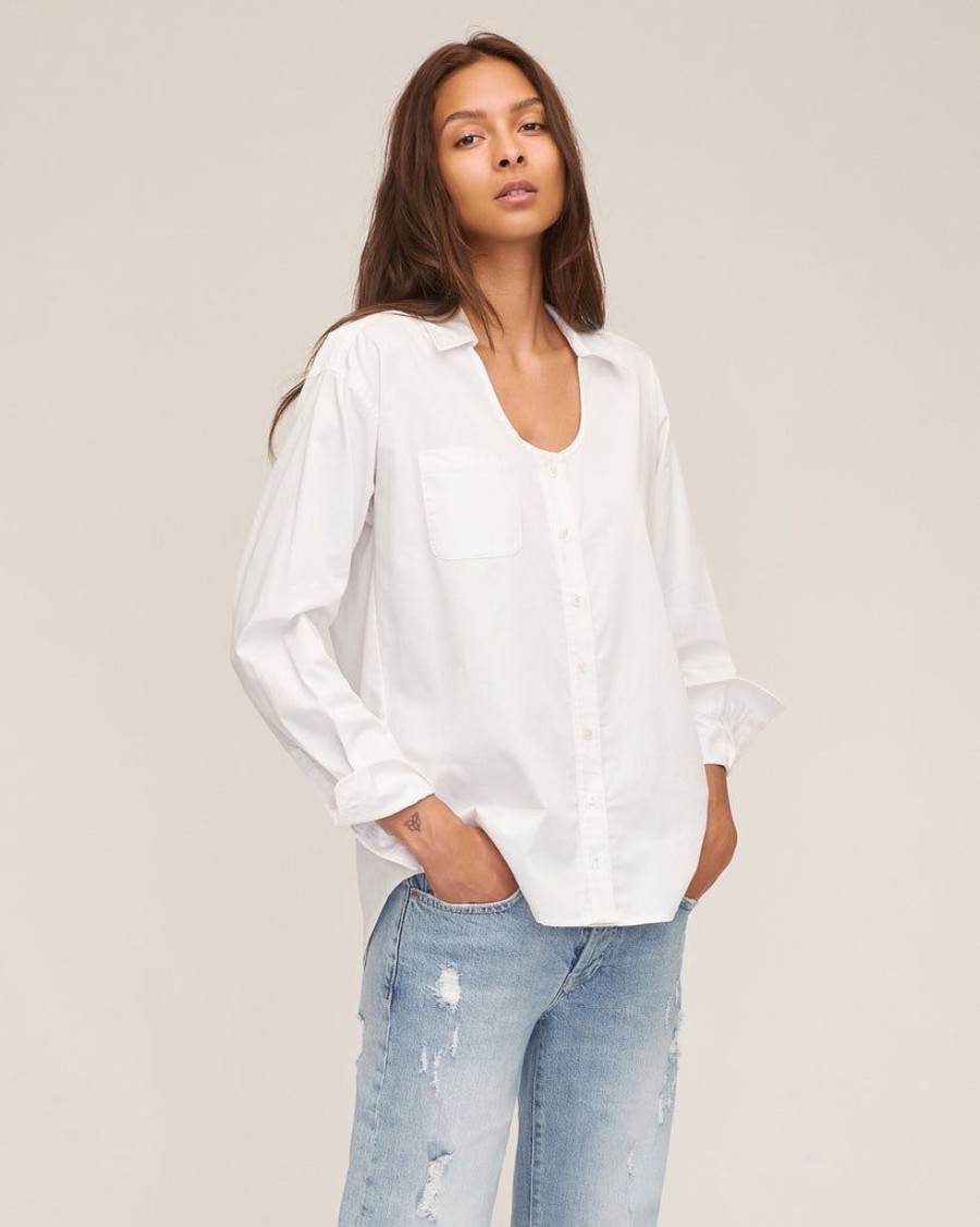 Women Marissa Webb | Miro U-Neck Sateen Boyfriend Button Down White