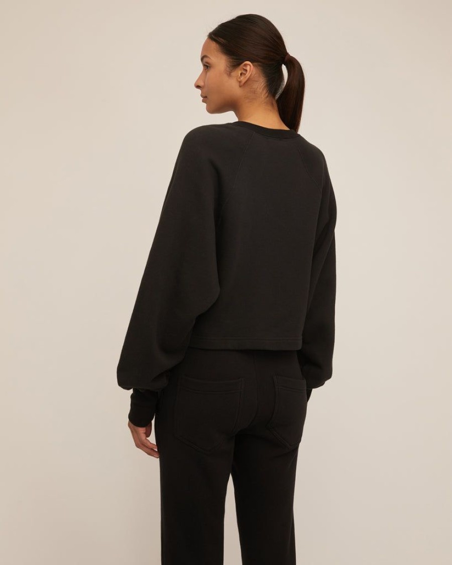 Women Marissa Webb | So Uptight French Terry Plunge Henley Sweatshirt In Black