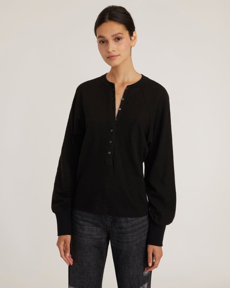 Women Marissa Webb | So Uptight Waffle Knit Henley In Black