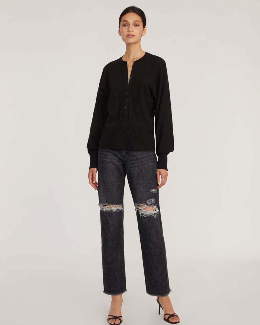 Women Marissa Webb | So Uptight Waffle Knit Henley In Black