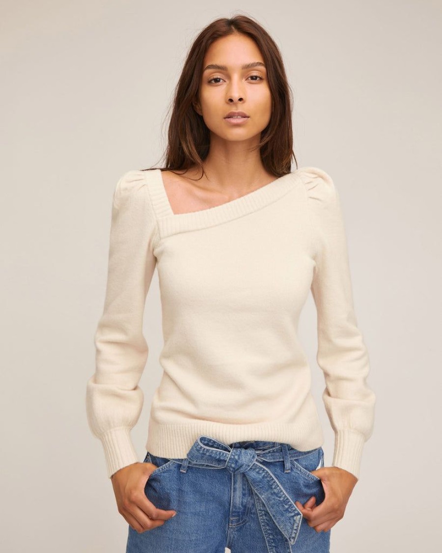 Women Marissa Webb | Dixie Asymmetrical Puff Sleeve Sweater In Snow