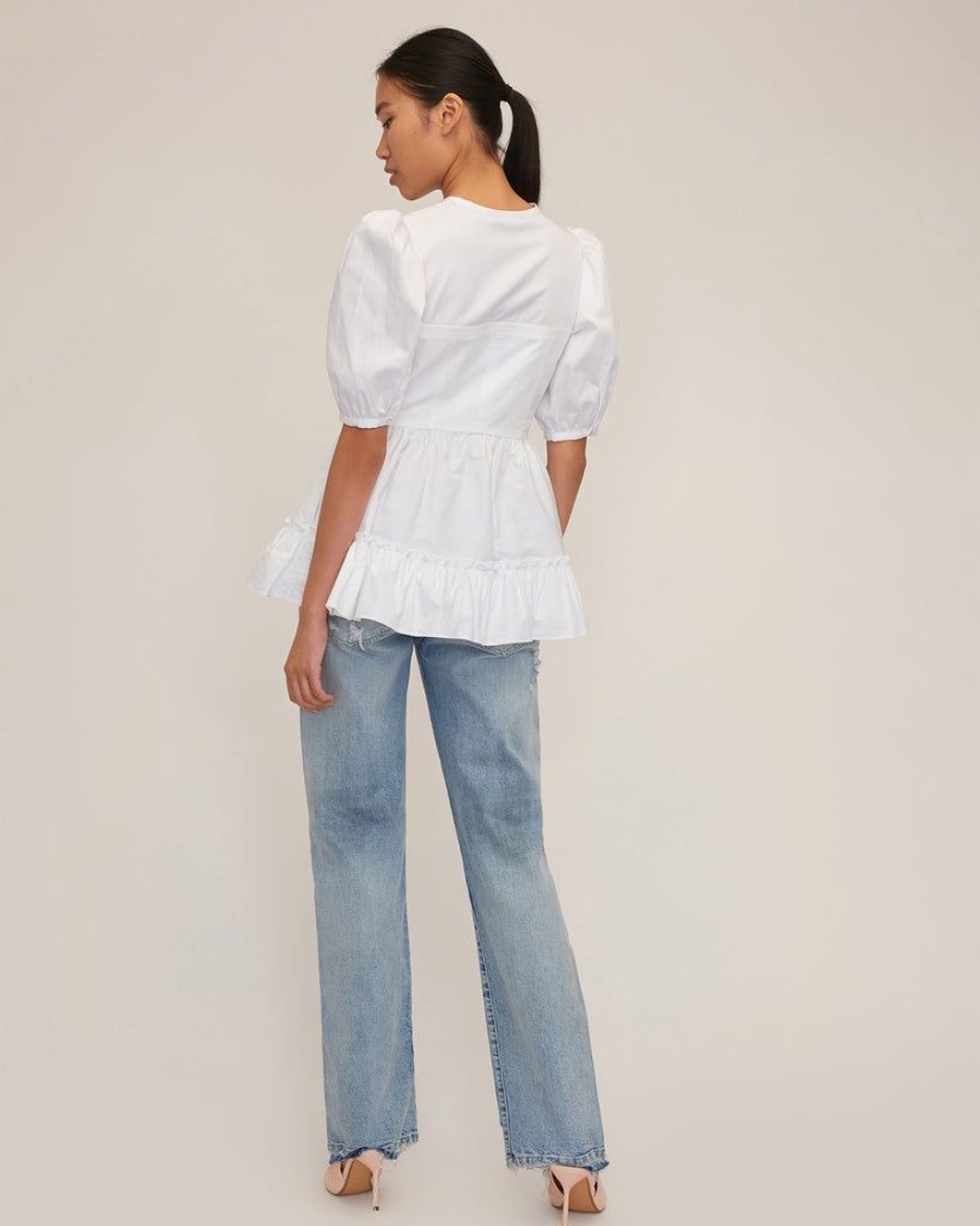 Women Marissa Webb | Freya Oxford Corset Seamed Blouse White Combo