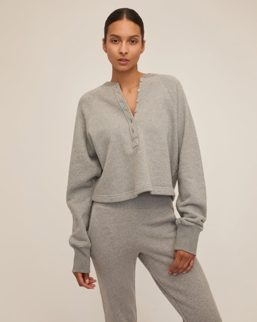 Women Marissa Webb | So Uptight French Terry Plunge Henley Sweatshirt In Heather Grey