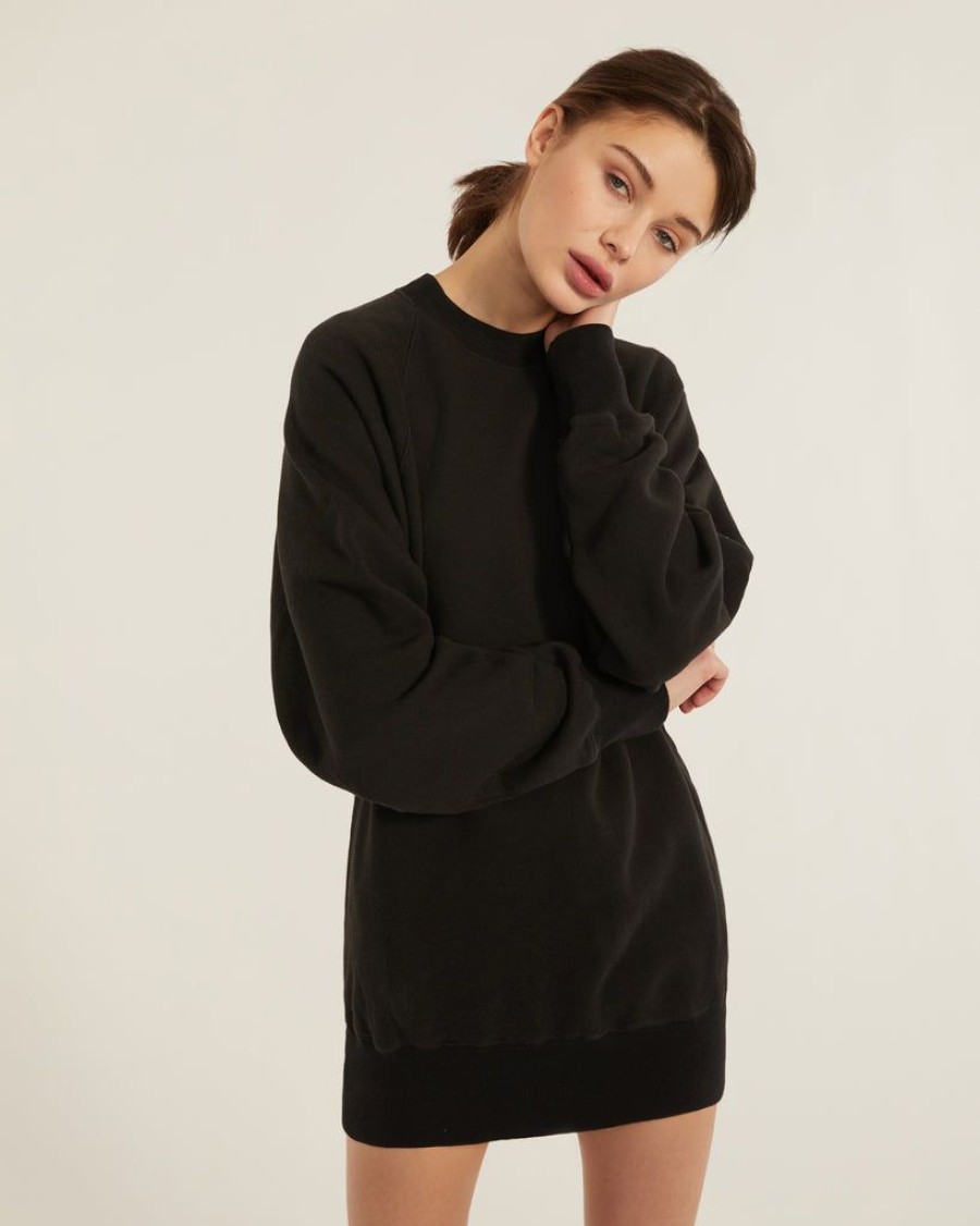 Women Marissa Webb | So Uptight French Terry Raglan Crew Sweatshirt Dress In Black