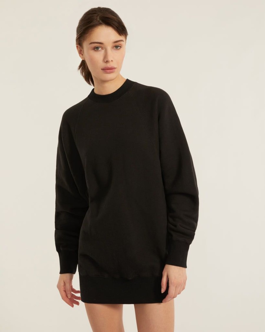 Women Marissa Webb | So Uptight French Terry Raglan Crew Sweatshirt Dress In Black