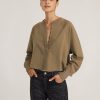 Women Marissa Webb | So Uptight Fine French Terry Plunge Henley Sweatshirt Moss