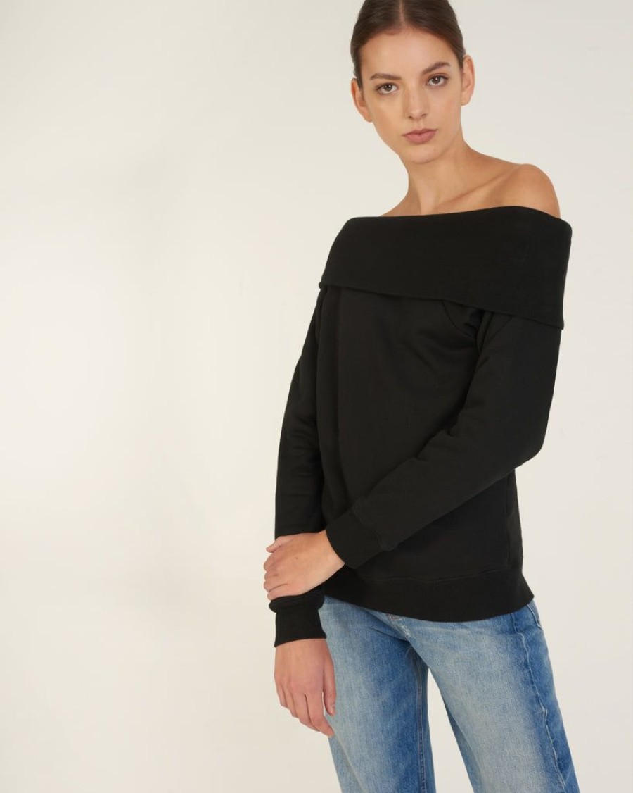 Women Marissa Webb | So Relaxed Off The Shoulder Plush Sweatshirt In Black