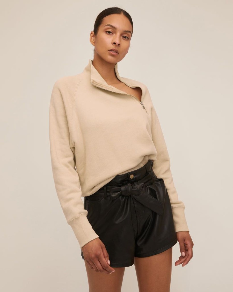 Women Marissa Webb | So Uptight French Terry Funnel Neck Zip Sweatshirt In Sand