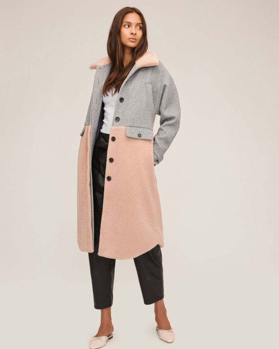 Women Marissa Webb | Reese Sherpa Wool Overcoat Grey Wool Beige Combo