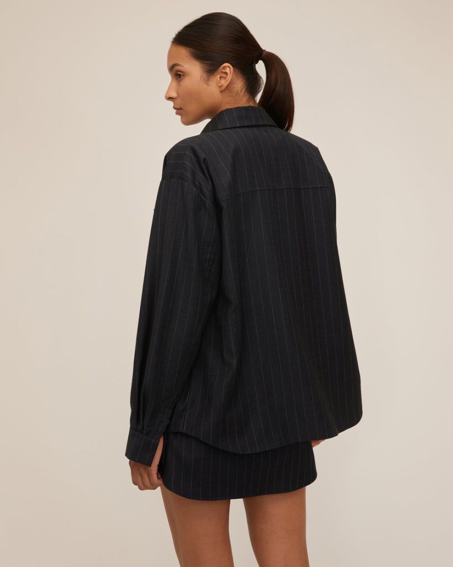 Women Marissa Webb | Lou Pinstripe Shirt Jacket Tatum Pinstripe