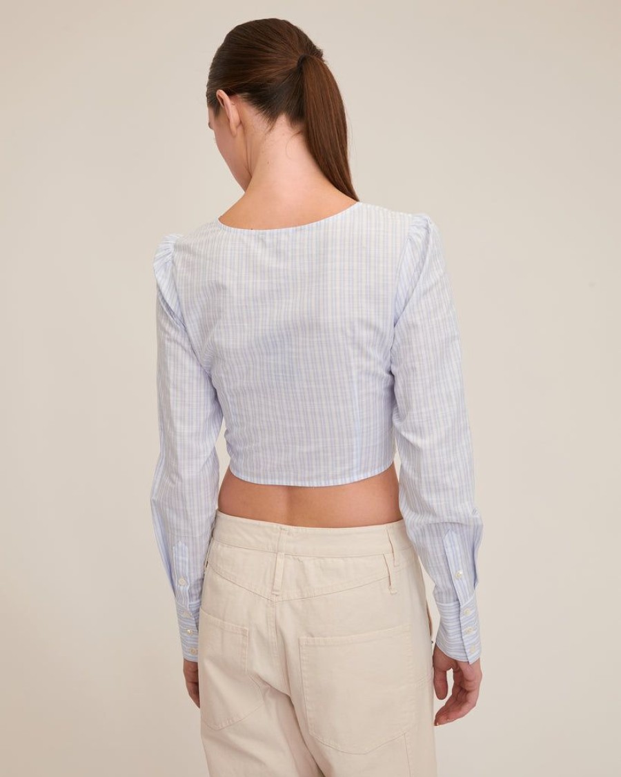 Women Marissa Webb | Karlee Striped Twist Top White And French Blue Stripes